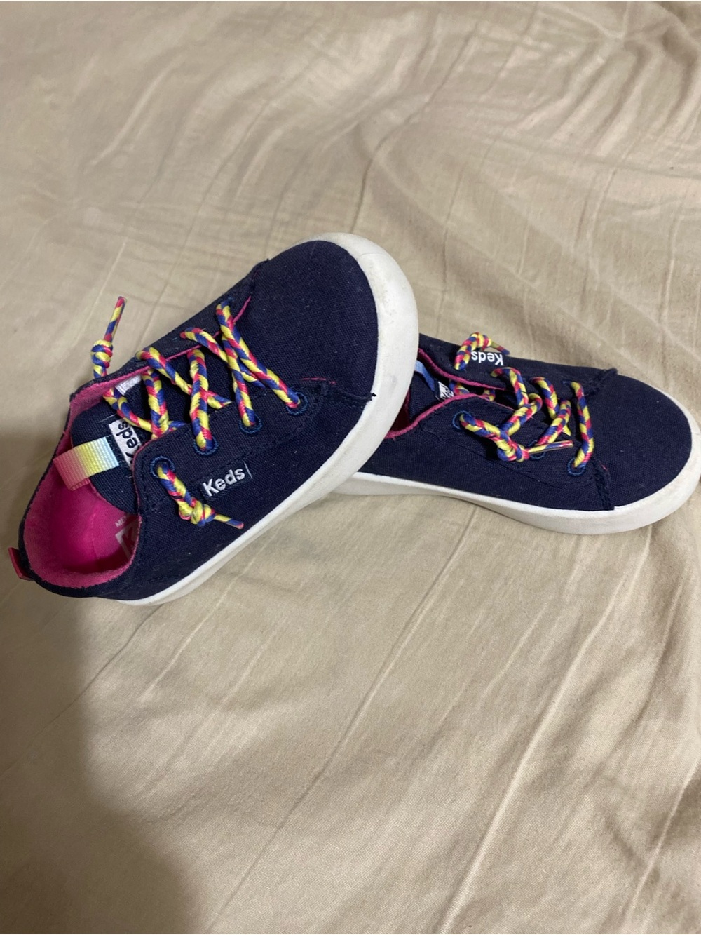 Keds Navy Canvas Kids Sneakers with Rainbow Laces